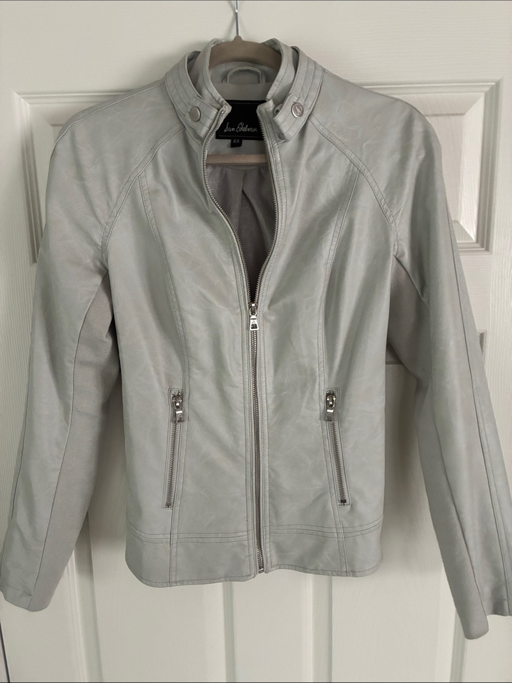 Sam Edelman Light Gray Leather Zip-Front Jacket